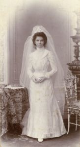 Edwardian bride in classic Edwardian style dress.