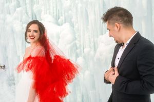 Kalli and Andrea emulate a first look for these bridals at Ice Castles in Midway with Wed Utah.